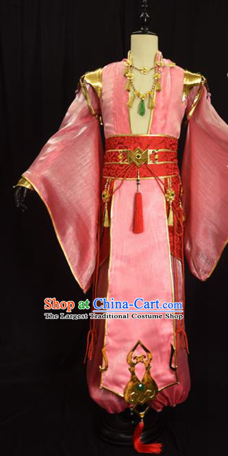 Chinese Ancient Cosplay Royal Highness Knight Pink Clothing Traditional Hanfu Swordsman Costume for Men