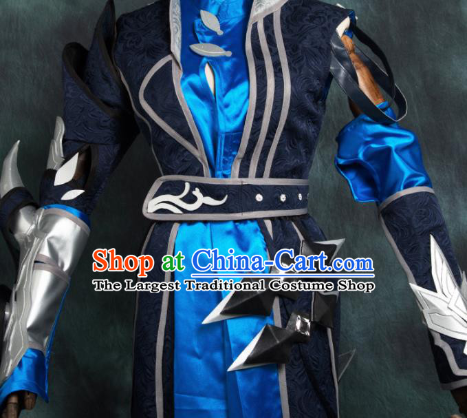 Chinese Ancient Drama Cosplay Young Hero Knight Blue Clothing Traditional Hanfu Swordsman Costume for Men