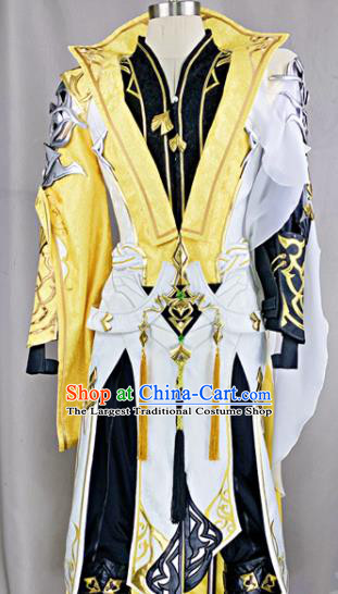 Chinese Ancient Drama Cosplay Young Knight Yellow Clothing Traditional Hanfu Swordsman Costume for Men