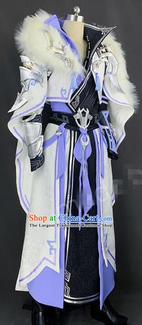 Chinese Ancient Drama Cosplay King Young Knight White Clothing Traditional Hanfu Swordsman Costume for Men