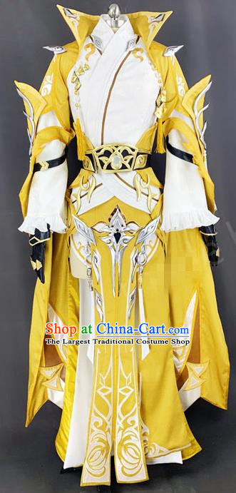 Chinese Ancient Drama Cosplay King Young Knight Yellow Clothing Traditional Hanfu Swordsman Costume for Men