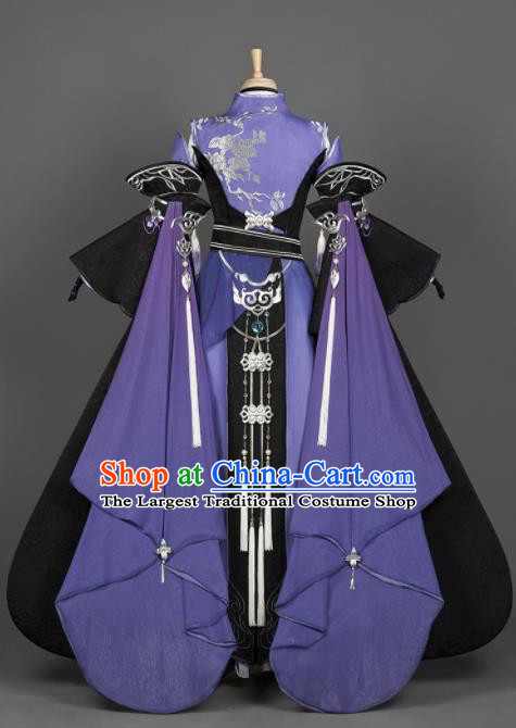 Chinese Ancient Cosplay Fairy Female Knight Purple Dress Traditional Hanfu Princess Swordsman Costume for Women