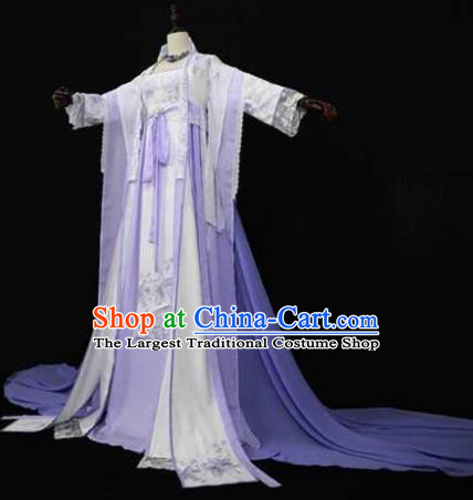 Chinese Ancient Cosplay Fairy Princess Lilac Dress Traditional Hanfu Female Knight Swordsman Costume for Women