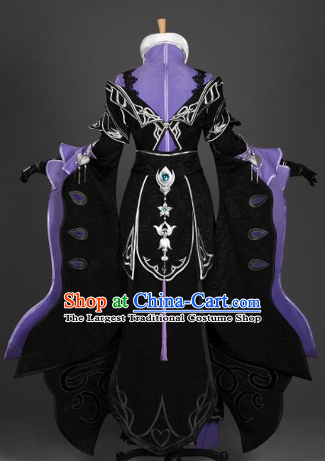 Chinese Ancient Cosplay Fairy Queen Purple Dress Traditional Hanfu Female Knight Swordsman Costume for Women