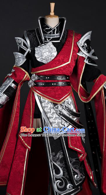 Chinese Ancient Drama Cosplay Young General Red Armor Knight Clothing Traditional Hanfu Swordsman Costume for Men