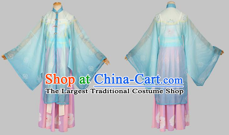 Chinese Ancient Cosplay Princess Blue Dress Traditional Hanfu Ming Dynasty Costume for Women