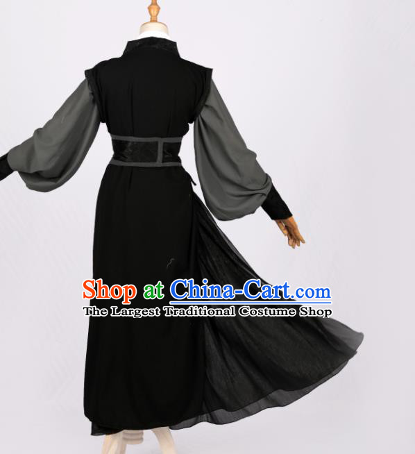 Chinese Ancient Drama Cosplay Young Knight Black Clothing Traditional Hanfu Swordsman Costume for Men