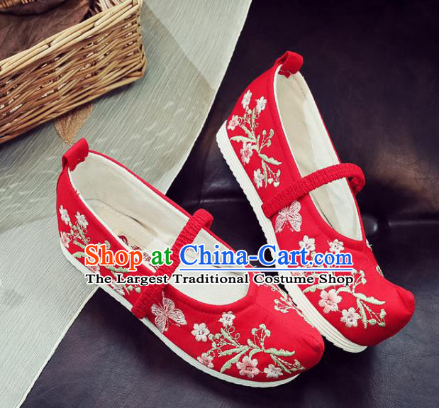 Asian Chinese National Red Cloth Shoes Traditional Hanfu Shoes Embroidered Shoes for Women
