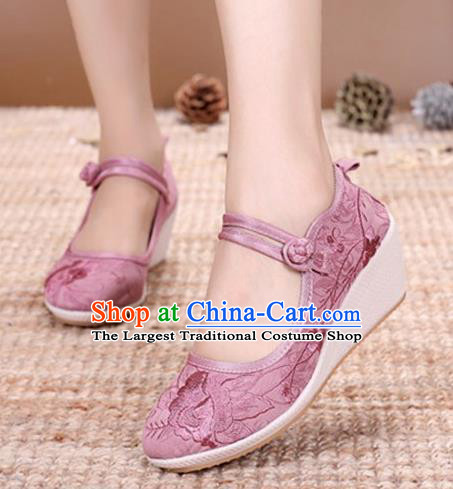 Asian Chinese Traditional Embroidered Peony Pink Shoes Hanfu Shoes National Cloth Shoes for Women