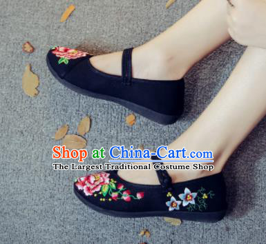 Asian Chinese Traditional Ethnic Black Embroidered Shoes Hanfu Wedding Shoes National Cloth Shoes for Women