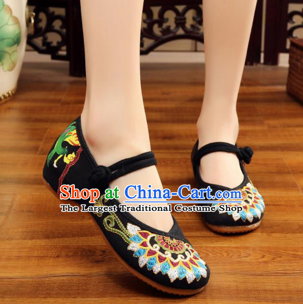 Asian Chinese Classical Dance Black Embroidered Shoes Traditional Hanfu Shoes National Cloth Shoes for Women