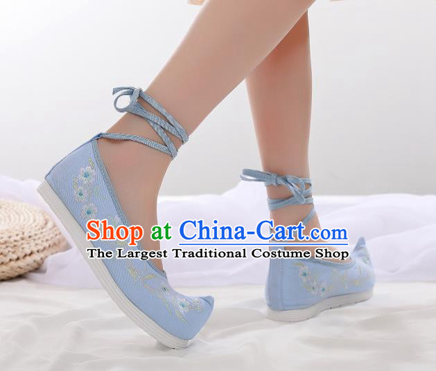 Asian Chinese Traditional Embroidered Frangipani Blue Shoes Hanfu Shoes National Cloth Shoes for Women