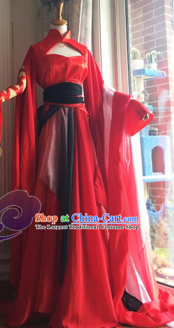 Traditional Chinese Cosplay Fairy Princess Red Dress Ancient Court Lady Swordswoman Costume for Women
