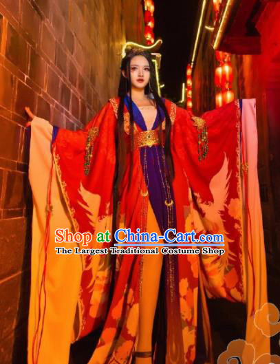 Chinese Traditional Cosplay Fairy Princess Red Dress Custom Ancient Tang Dynasty Imperial Consort Swordswoman Princess Costume for Women