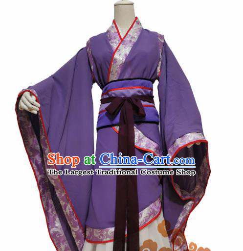 Chinese Traditional Cosplay Swordswoman Purple Dress Custom Ancient Imperial Consort Costume for Women