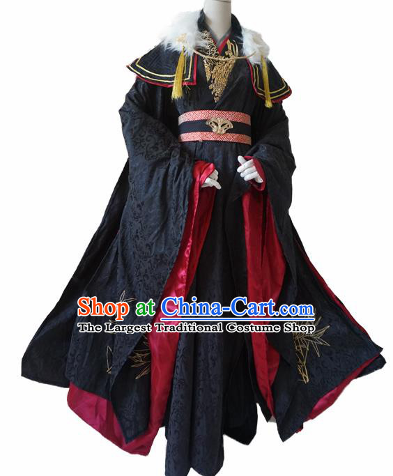Chinese Ancient Cosplay Swordsman Black Clothing Custom Traditional Royal Highness Costume for Men