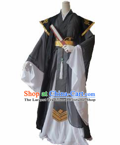 Chinese Ancient Cosplay Young Knight Swordsman Black Clothing Custom Traditional Nobility Childe Costume for Men