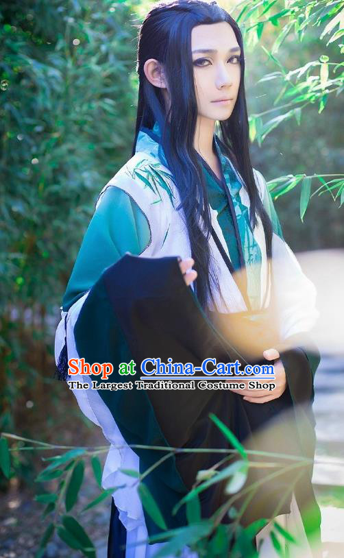 Custom Chinese Ancient Prince Nobility Childe Green Clothing Traditional Cosplay Swordsman Costume for Men