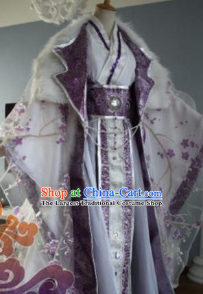 Custom Chinese Ancient Prince Nobility Childe Purple Clothing Traditional Cosplay Swordsman Costume for Men