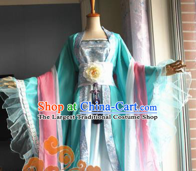 Traditional Chinese Cosplay Court Princess Green Dress Ancient Fairy Swordswoman Costume for Women