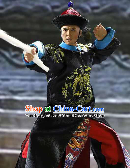 Chinese Ancient Minister Clothing Traditional Qing Dynasty Admiral Costumes and Hat Complete Set for Men