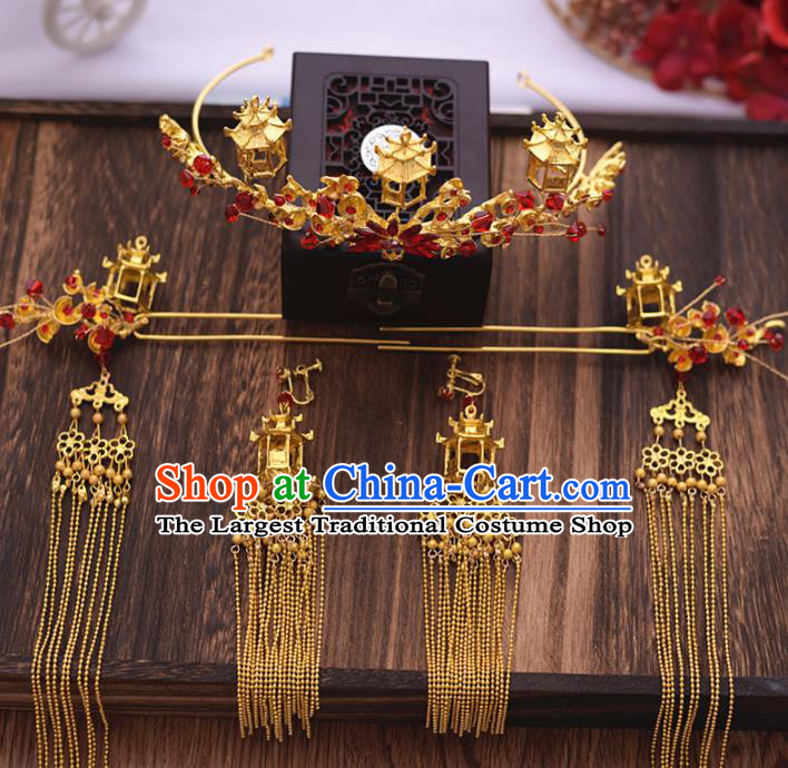 Chinese Ancient Bride Hair Crown Tassel Hairpins Traditional Hanfu Wedding Hair Accessories for Women