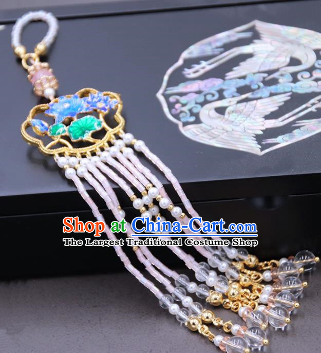 Chinese Ancient Court Tassel Blueing Brooch Pendant Traditional Princess Hanfu Breastpin Accessories for Women