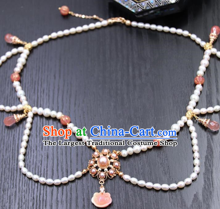 Chinese Ancient Court Pearls Necklace Traditional Princess Hanfu Wedding Accessories for Women