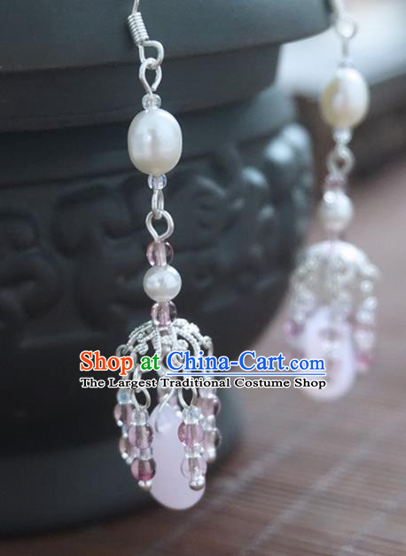 Chinese Ancient Court Pink Earrings Traditional Princess Hanfu Wedding Ear Accessories for Women