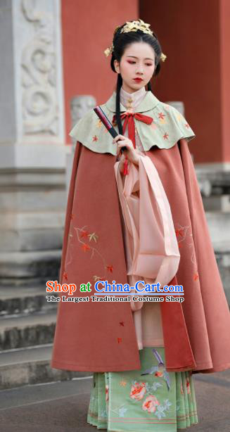 Traditional Chinese Ming Dynasty Embroidered Cloak Ancient Young Lady Replica Costumes for Women