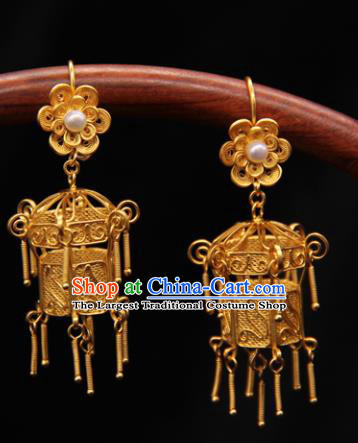 Chinese Ancient Court Golden Palace Earrings Traditional Princess Hanfu Wedding Ear Accessories for Women
