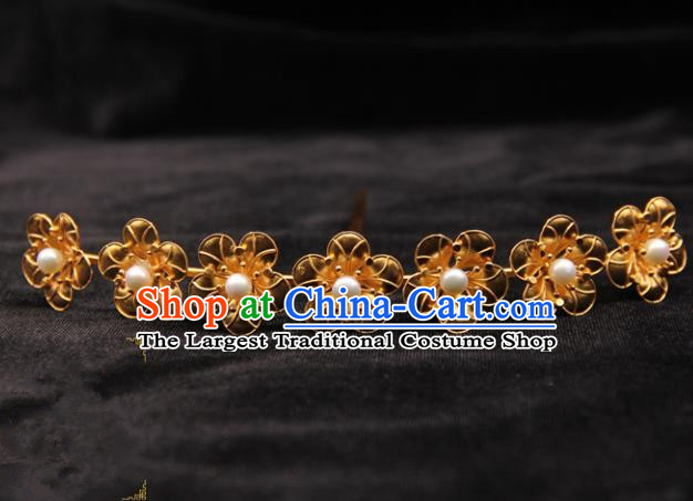 Chinese Ancient Ming Dynasty Empress Golden Flowers Hairpins Traditional Hanfu Court Hair Accessories for Women