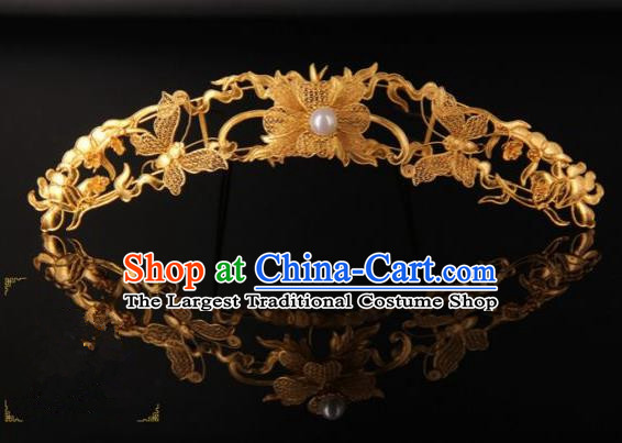 Chinese Ancient Ming Dynasty Empress Golden Butterfly Hairpins Traditional Hanfu Court Hair Accessories for Women