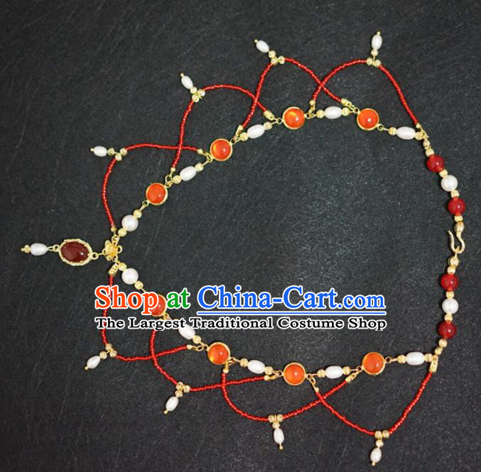 Chinese Ancient Court Wedding Red Beads Necklace Traditional Princess Hanfu Necklet Accessories for Women