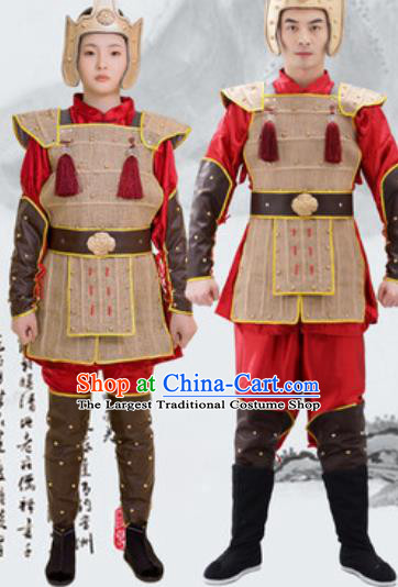 Traditional Chinese Ancient Drama Costumes Chinese Qin Dynasty Warrior Helmet and Armour for Men