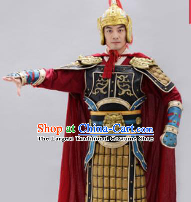 Traditional Chinese Ancient Drama General Costumes Chinese Tang Dynasty Warrior Helmet and Armour for Men