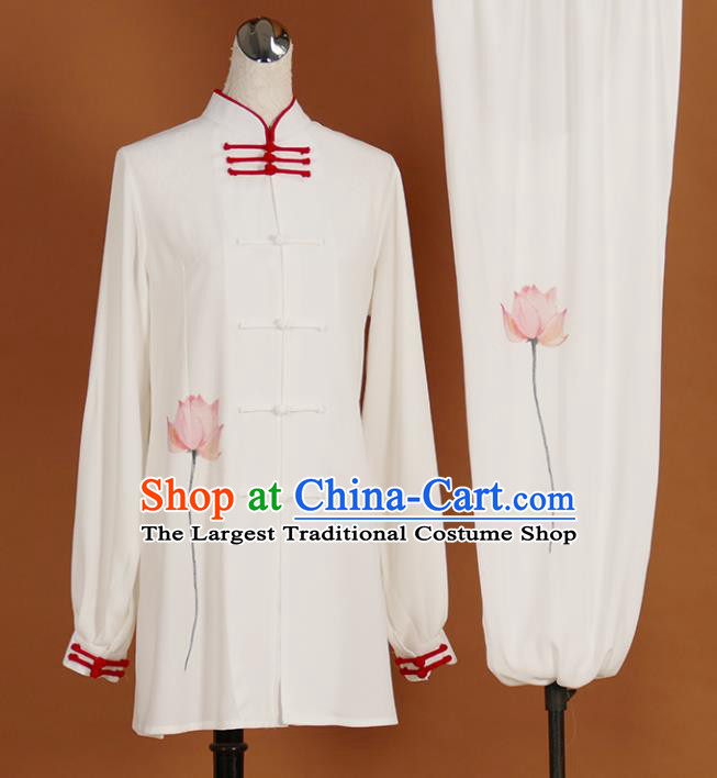 Chinese Traditional Best Martial Arts Printing Lotus Costume Kung Fu Competition Tai Chi Clothing for Women