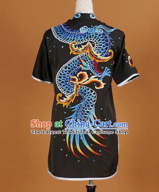 Chinese Traditional Martial Arts Competition Embroidered Dragon Black Costume Kung Fu Tai Chi Training Clothing for Men