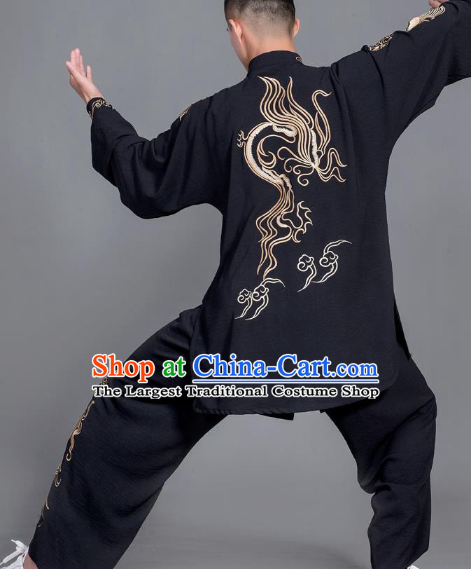 Chinese Martial Arts Competition Black Uniforms Traditional Kung Fu Tai Chi Training Costume for Men