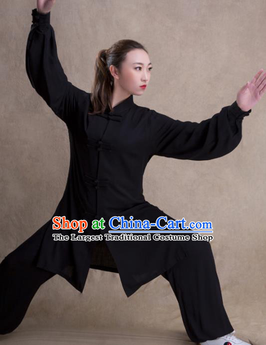 Chinese Traditional Martial Arts Competition Black Costume Kung Fu Tai Chi Training Clothing for Women