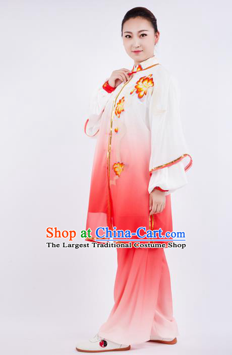 Chinese Traditional Martial Arts Gradient Red Costume Kung Fu Competition Tai Chi Training Clothing for Women