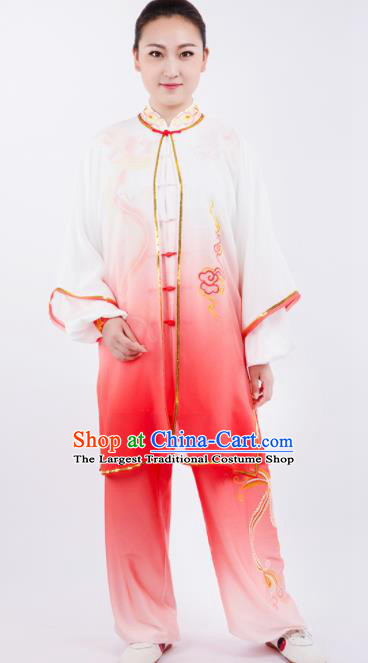 Chinese Traditional Martial Arts Gradient Rosy Costume Kung Fu Competition Tai Chi Training Clothing for Women