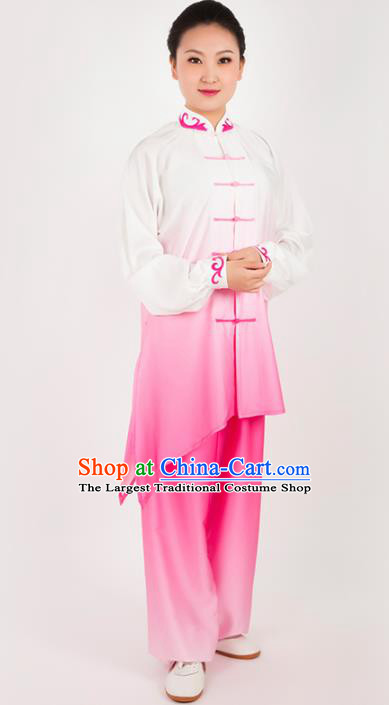 Chinese Traditional Martial Arts Pink Costume Kung Fu Competition Tai Chi Training Clothing for Women