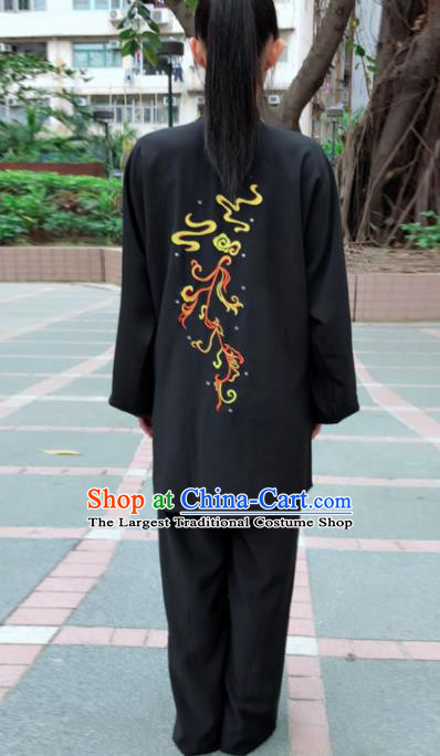 Professional Chinese Martial Arts Embroidered Phoenix Black Costume Traditional Kung Fu Competition Tai Chi Clothing for Women