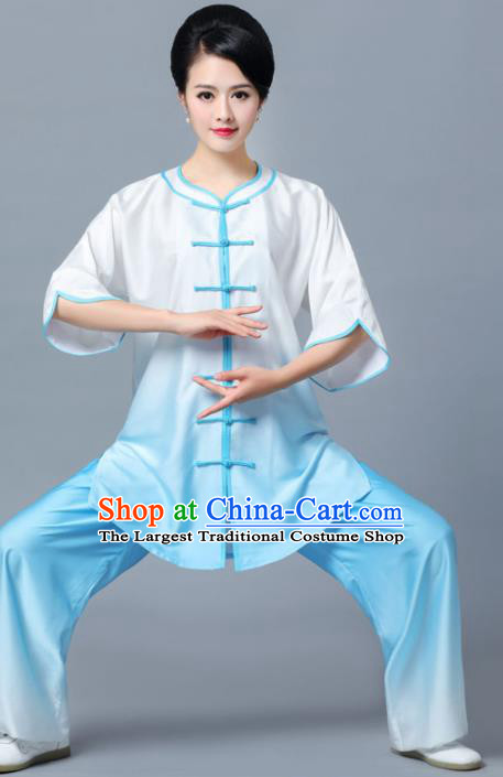 Professional Chinese Martial Arts Gradient Blue Costume Traditional Kung Fu Competition Tai Chi Clothing for Women