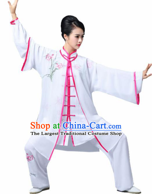 Professional Chinese Martial Arts Printing Orchid White Costume Traditional Kung Fu Competition Tai Chi Clothing for Women