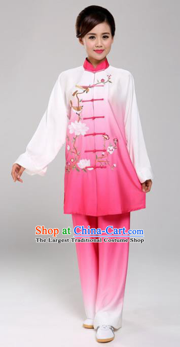Professional Martial Arts Embroidered Magnolia Pink Costume Chinese Traditional Kung Fu Competition Tai Chi Clothing for Women