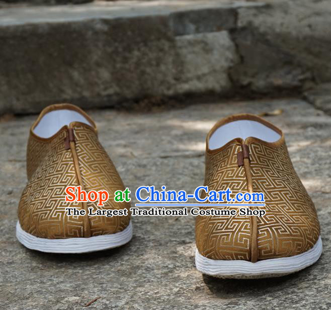Traditional Chinese Brown Monk Shoes Handmade Multi Layered Cloth Shoes Martial Arts Shoes for Men