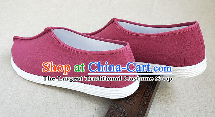 Traditional Chinese Rosy Linen Monk Shoes Handmade Multi Layered Cloth Shoes Martial Arts Shoes for Men