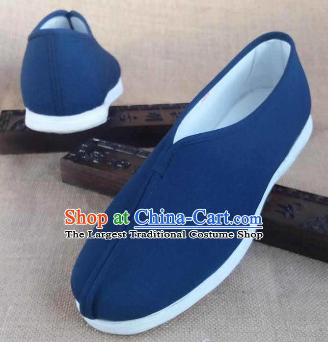 Traditional Chinese Monk Blue Shoes Handmade Multi Layered Cloth Shoes Martial Arts Shoes for Men
